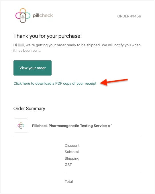 Sample Bell order confirmation email